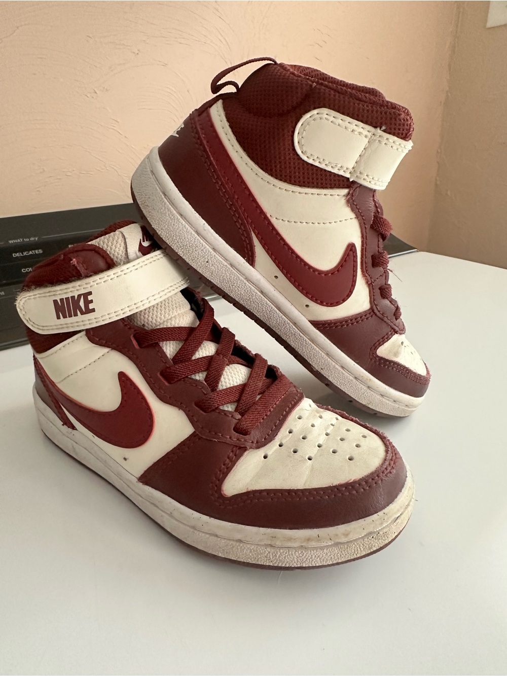 Nike Kids High-Top Sneakers in Maroon and White